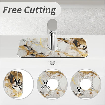 Kitchen Sink Splash Guard，Abstract marble gold Faucet Mat Sink Gadgets-Super