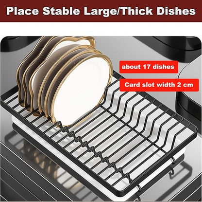 Dish Drying Rack,Dish Racks Drainer,Over The Sink Dish Drainer Drying Rack 3 Tier with Drain Tray,Chopsticks Rack,Knife Holder