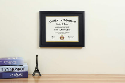 ELSKER&HOME 8.5x11 Certificate Frame - Classic Black Color Frame - Displays Diploma 8.5x11 Inch with Mat - 11x14 Inch Without Mat - For Document/Photo(Double Mat - Matte Black with Gold Rim)