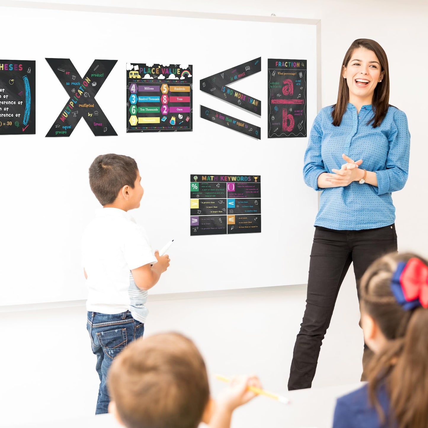 Geyoga 15 Pcs Educational Math Posters Set for Elementary Classroom Symbol Keywords Vocabulary Addition Subtraction Multiplication Division Poster for Middle School Homeschool Supplies(Blackboard)