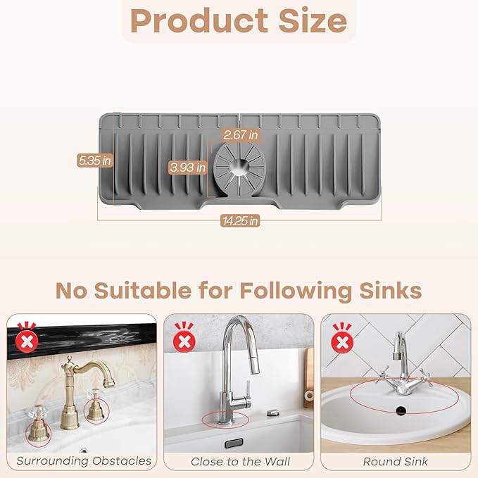 15.75 Inch kitchen Sink Faucet Mat, Silicone Sink Protector&Splash Guard