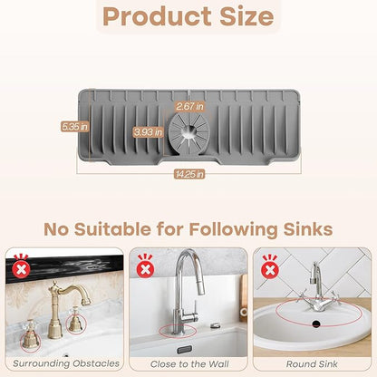 15.75 Inch kitchen Sink Faucet Mat, Silicone Sink Protector&Splash Guard