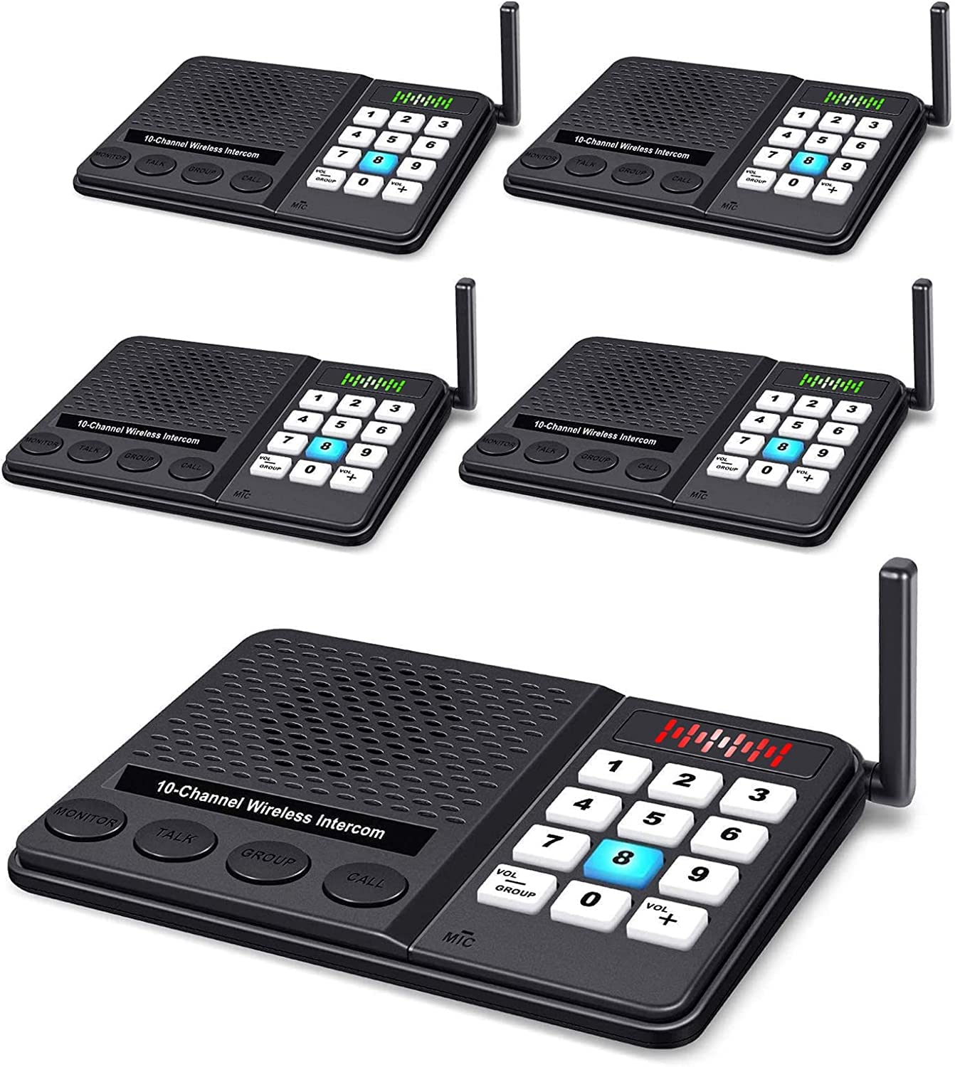 6 Pack Wireless Intercoms - Long Range 1 Mile, 10 Channel, 3 Code Room to Room Home Intercom System for Business, House, Office, Gate, Restaurant, Elderly