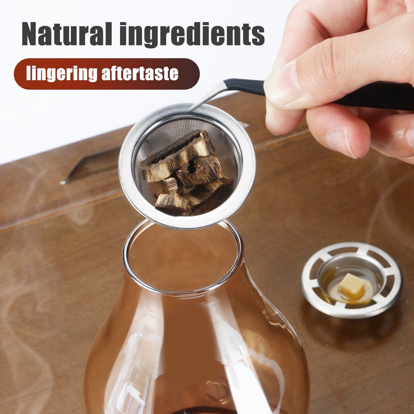 Glass Incense Holder for Sticks, Wooden Incense Stick Holder with Ash Catcher, Modern Insence-Stick Holder, Multi-Functional No Mess Incent Holder for Yoga Spa Meditation Home Zen Decor (Amber)