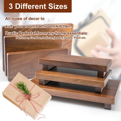 kulusion Walnut Wood Pedestal Stand, Wooden Soap Tray Farmhouse Decor Wood Riser Display for Bottle Plant Makeup Tissues Candles Towels Jewelry (Medium, 9 x 5.9 x1.57Inch)