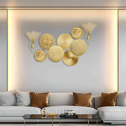 Wesiti 9 Pcs Gold Metal Wall Art Set Hanging Planters with Artificial Pampas Grass Modern Boho Wall Decor Set for Living Room Bedroom Bathroom Office