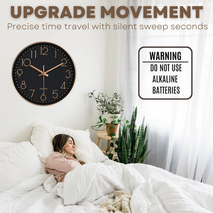 SUOHUI Silent Wall Clock 12 Inch Non-Ticking Wall Clocks Battery Operated for Living Room Decor Modern Wall Clock for Home/Bedroom/Office/Classroom/School/(Rose Gold)
