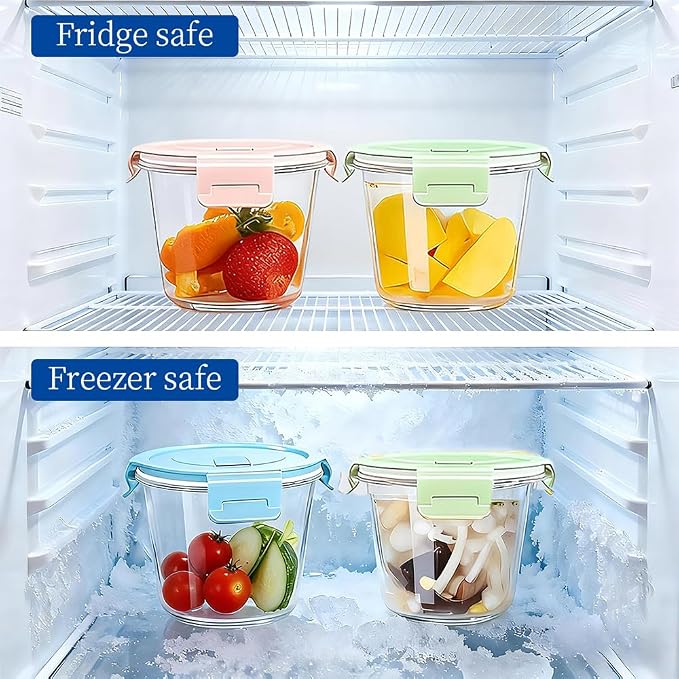 3 Cup Round Glass Food Containers With Airtight Lids, BPA-Free 23oz Round Glass Soup Storage Container Set,Food bowls for Leftover, Microwave, Dishwasher, Fridge and Freezer Safe