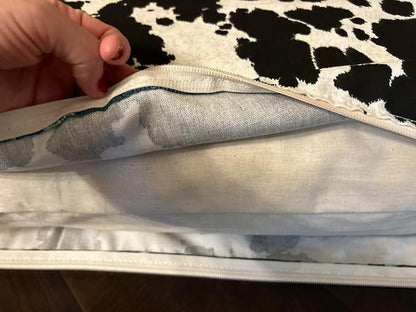 Natural Cotton Canvas Dog Bed – Raw Cotton Filled Pet Cushion Insert, Breathable Eco-Friendly Dog Mattress, Durable Washable Cover with Zipper (Cow Print Black White, X Large 53"x36"x5")