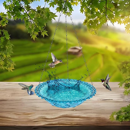 2 Pack Hanging Bird Bath for Outdoors, Multi-Functional Bird Feeder & Water Station, Plastic Bird Bath Bowl with Chain Hook for Garden Yard Patio