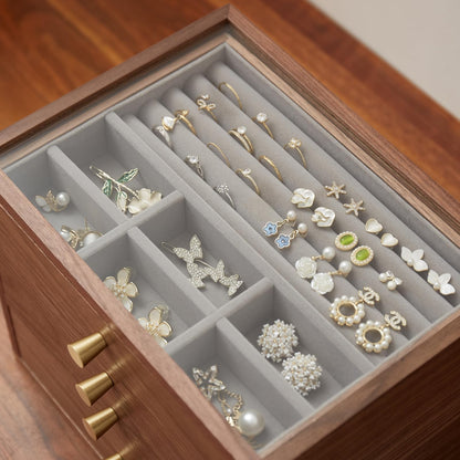 THFLSTR Black Walnut Jewelry Organizers and Storage,4 Layer Wooden Jewelry Boxes for Women,for Necklaces Ring Earring (4 Layer)
