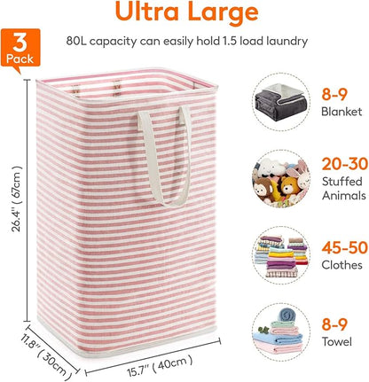 Lifewit 3 Pack Laundry Hamper Large Collapsible Laundry Baskets, Freestanding