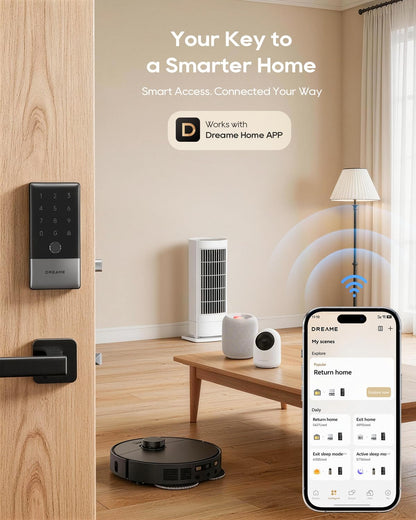 DREAME Wi-Fi Smart Door Lock for Front Door A10, Matter Over Thread, Works with Apple Home, Alexa, Google, AI Fingerprint Keyless Deadbolt Set, Geofencing Auto Unlock, BHMA Grade 2, IP65 Waterproof