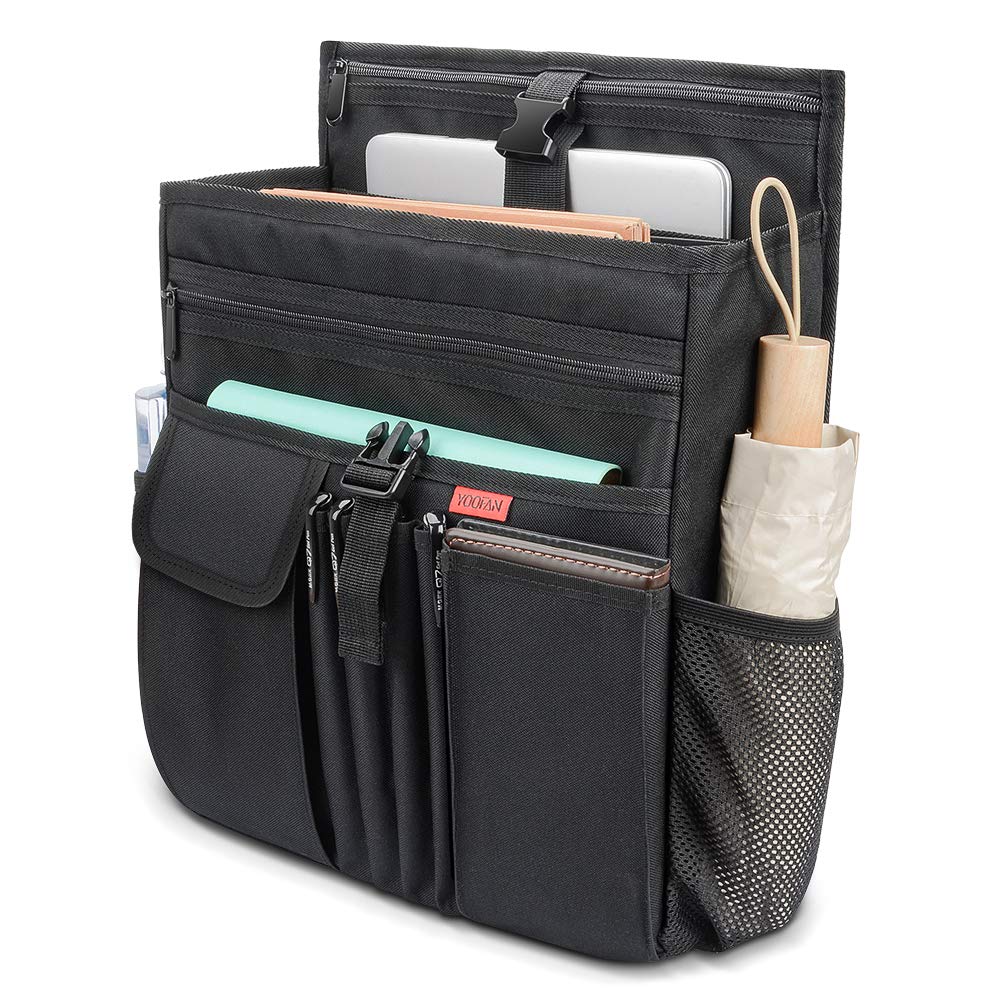 YOOFAN Car Front Seat Organizer with Laptop/Tablet Storage Pockets, Passenger Seat Organizer with Cover, Mobile Office&Car Accessories for Drivers Police Office&Work Men, Black