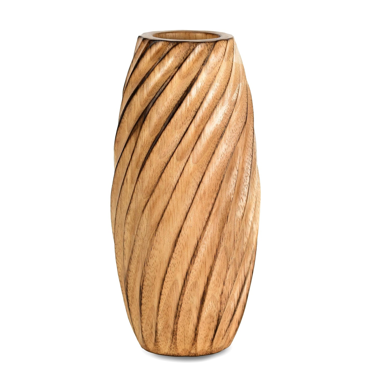 AeraVida 8.2 inch Timeless Handmade Modern Rustic Spiral Light Brown Mango Tree Wood Vase for Home | Natural Wooden Home Decor - Modern Farmhouse | Kitchen Table Counter-top Accent Decor
