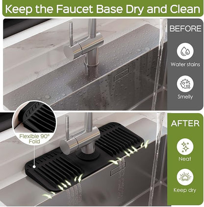 15 Inch Silicone Faucet Mat for Kitchen Sink Splash Guard – 2025 Upgraded