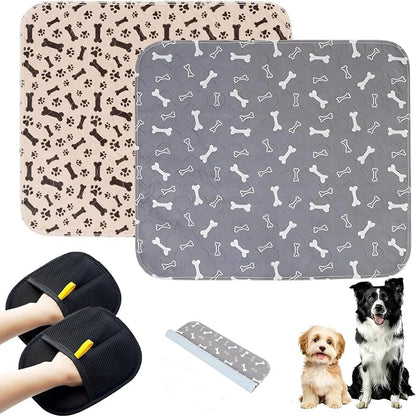 2PC Puppy Pee Pads with Pheromones, Washable Puppy Training Pads for Dogs Reusable Puppy Potty Pads for Dogs and Cats(with Pet Hair Removal Gloves)