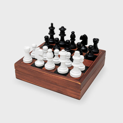 Iron & Glory Mini Chess Set - Board Games - Wooden Mini Chess - Travel Games for Adults - Deluxe Wooden Board - Portable Size - Compact Travel Puzzle - Family Classic Strategy Game - Brain Teaser