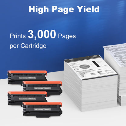 TN830XL Black Toner Cartridge Ink for HL-L2460DW Printer Replacement for Brother TN830 XL TN830 TN-830 Toner Set for DCP-L2640DW HL-L2460DWXL HL-L2405W MFC-L2820DW MFC-L2820DWXL, 4PK (with Chip)