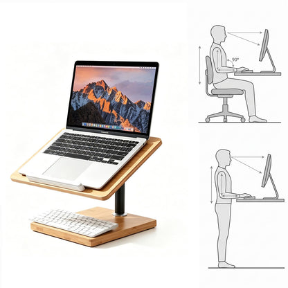 Coslony Adjustable Laptop Stand with Wood Platform and Sturdy Base, Height Adjustable Desk Mount for Laptops (Large)