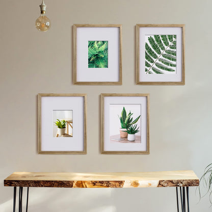 Egofine 11x14 Picture Frames with Plexiglass, Display Pictures 5x7/8x10 with Mat or 11x14 Without Mat Set of 4 for Tabletop and Wall Mounting, Carbonized Brown