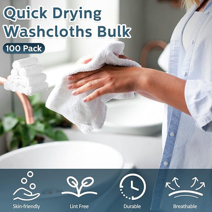 Newwiee 100 Pcs Washcloths Bulk Quick Drying Bathroom Wash Clothes 12 x 12 Inch