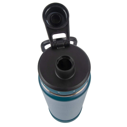 ThermoFlask Bottle with Spout Lid - Stainless Steel Water Bottles with Double-Wall Insulation & BPA-Free Spout Lids - Leak-Proof Reusable Bottles & Lids - 24 oz, Mayan Blue/Black (2 Pack)
