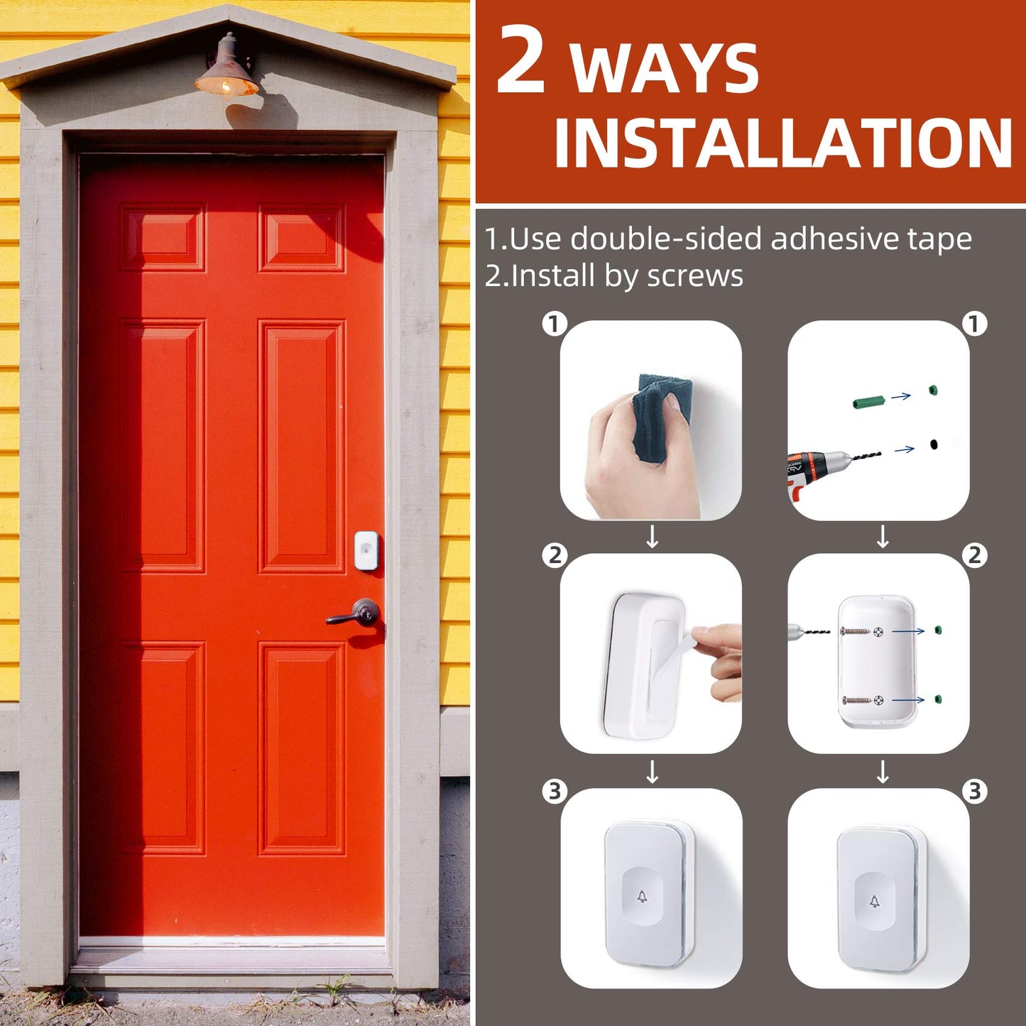 Wireless Doorbell 1200 Feet Waterproof Doorbells for Home with 36 Melodies 4 Volume levels, Flash Led Light (1 Receiver&1 Touch Button White)