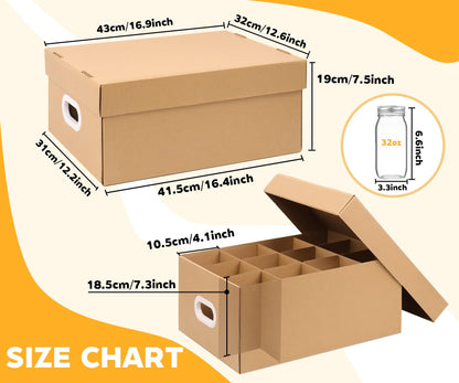 DERZIFUN 3 Pack Canning Jar Storage Boxes, 32 oz Mason Jar Storage Boxes with Dividers, Mason Organizer with Handles
