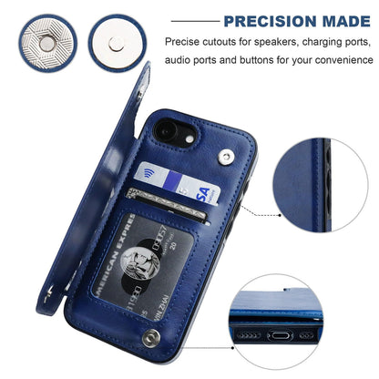 ONETOP Compatible with iPhone 17e/16e Wallet Case with Card Holder, PU Leather Kickstand Card Slots Case, Double Magnetic Clasp and Durable Shockproof Cover 6.1 Inch (Blue)