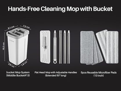 JOYMOOP Mop and Bucket with Wringer Set, Hands Free Flat Floor Mop and Bucket