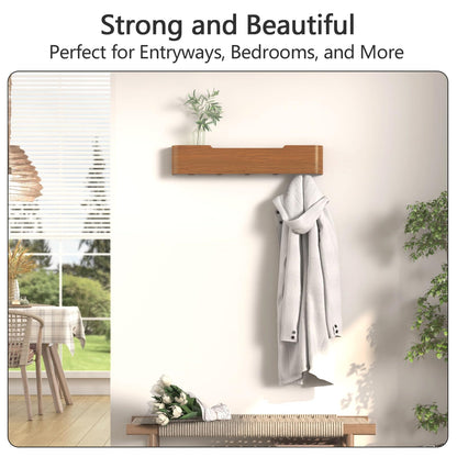 Jadoxy Coat Rack Wall Mount with Hidden Hooks Modern Key Holder Wood Entryway Hook with Shelf for Bedroom Kitchen Hallway Bathroom Designed for Hanging Coats Hats Bags Towel Dog Leashe(Walnut,5 Hooks)