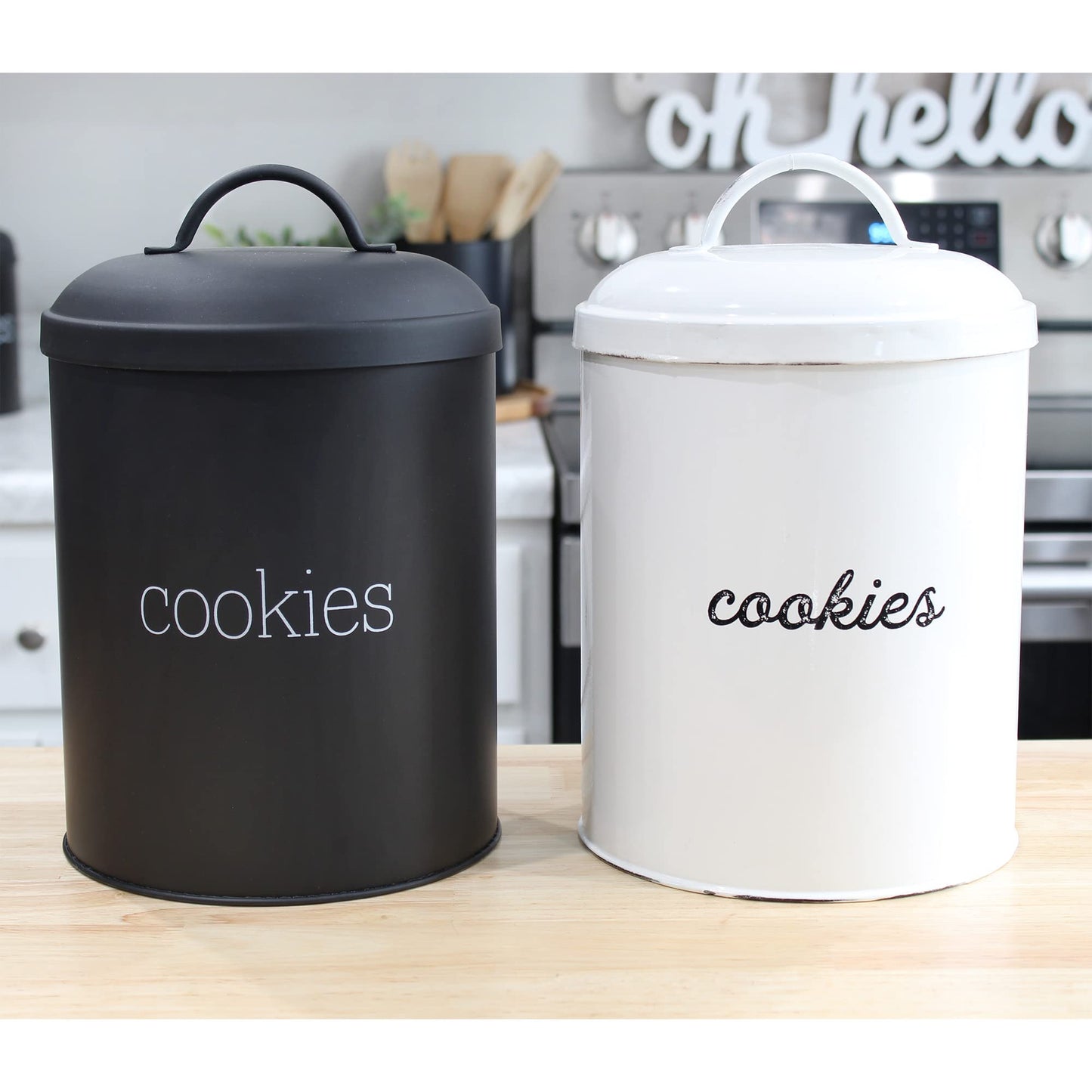 AuldHome Design Black Enamelware Cookie Jar, Large Modern Farmhouse Treats Canister