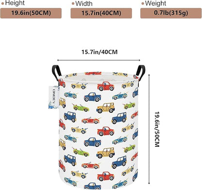 Round Foldable Kids' Racing Cars Laundry Hamper Boys Gift Basket Vehicles
