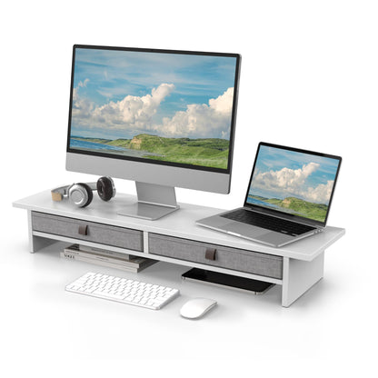 Fenge Monitor Stand with Drawer, 2 Tiers Dual Monitor Riser for Desk, 35 Inch Computer Stand for 2 Monitors, Desk Shelf for Home, Office, Laptop, PC, TV, Printer