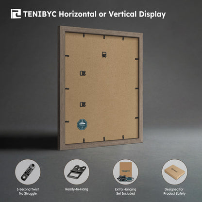TENIBYC 11x14 Walnut Picture Frame 3 Pack with HD Glass - Natural Brown, Solid Wood Poster Frame, Wall Gallery Frame