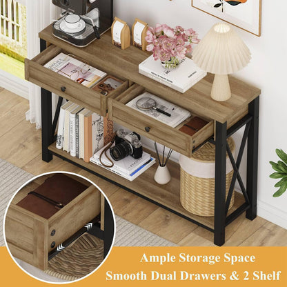 BON AUGURE 2-Piece Entryway Furniture Set, Console Table with Drawer and Coat Rack Hall Tree with Bench for Hallway or Living Room