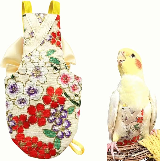 Bird Flight Suits Diapers, Parrot Flight Suits Diapers for Quaker Parakeets Cockatiels Conures Macaw African Grey, Bird Diaper, Parrot Clothes (Almond,Sulphur-Crested Cockatoo)