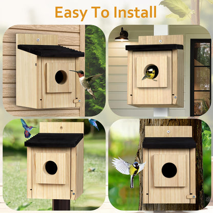 CLACKIBUKVYZ Birdhouse for Outdoors Clearance, Wooden Bluebird House for Outside, Weatherproof Hanging Bird Nesting Box for Finch, Cardinal, Wild Bird Watching (Easy Clean, Ventilated)