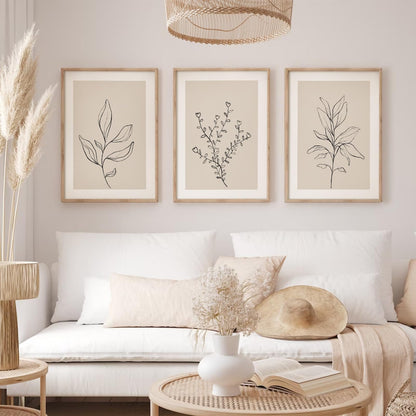 Joocrise Botanical Wall Art Decor Set of 3 Neutral Wall Decor Boho Beige Canvas Wall Art Botanical Minimalist Pictures Botanical Neutral Prints Beige Boho Artwork for Room Bedroom 12x16 Inch Unframed