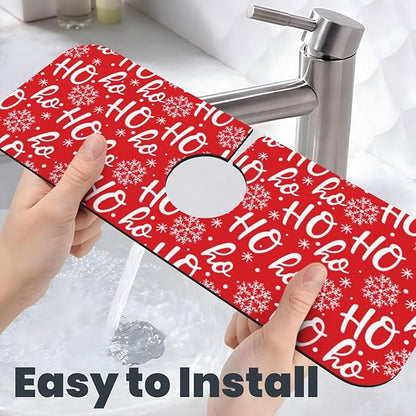Christmas Snowflake Ho Red Buffalo Plaid Kitchen Sink Splash Guard Faucet Mat 1
