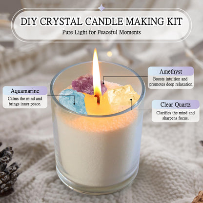 BRELANO Crystal Candle Making Kit – No-Melt Candle Sand, 18 oz Pearled Wax, 30 Cotton Wicks, 3 Natural Crystals & Refillable Glass Jar – DIY Candle Gift Set for Women & Home Decor,mom Gift