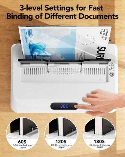 MAKEASY Thermal Binding Machine 500 Sheets Capacity with 10PCS Binding Covers, Digital Touch Panel, Air Cooling, Electric Thermal Binder for A4//A5/Letter Size Documents