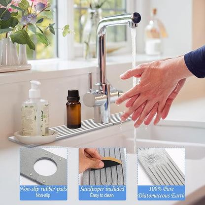 Stone Faucet Mat for Kitchen Sink- 23.6''x 3.9''Diatomite Fast-Drying Faucet Mat