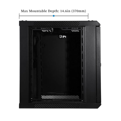 RackPath 9U Wall Mount Network Rack Cabinet – Quiet Cooling Fan, Locking Glass Door, 17.7" Deep (450mm), Removable Locking Side Panels, Fits 19" IT & A/V Equipment