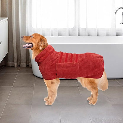 Geyecete Pineapple Grid Fast Drying Super Absorbent Dog Cat Bath Robe Towel - Red, XL