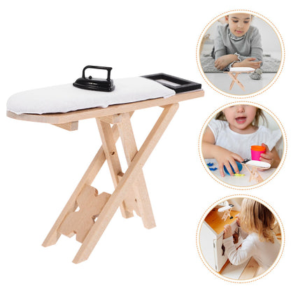 NUOBESTY 1 Set Dollhouse Miniature Iron Ironing Table Playset Mini Ironing Board Steam Iron Model Toy Laundry Room Furniture for DIY Fairy Garden Micro Landscape