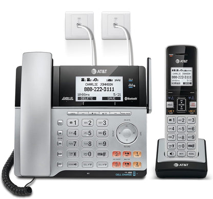 AT&T TL86103 2-Line Corded/Cordless Phone System for Small Business with Answering Machine, Connect-to-Cell Bluetooth, Caller ID, Intercom, Long Range & Expandable to 12 Handsets (Silver/Black)