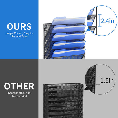OUTWOLF Hanging Wall File Organizer with Hooks, 6 Tier Vertical Wall Mount File Holder, Paper Document Mail Organizer for Office, Pack of 2