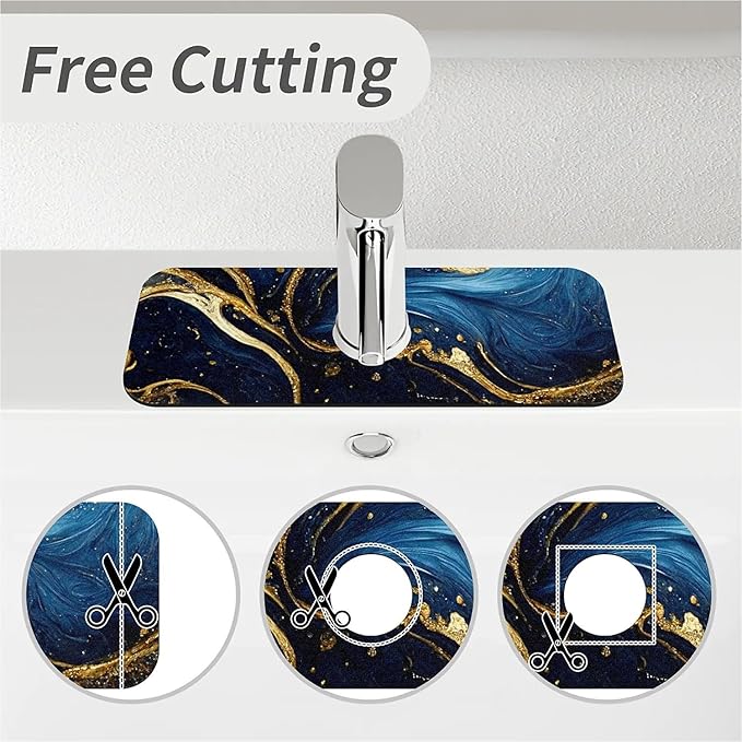 Kitchen Sink Splash Guard，Blue and gold marble texture Faucet Mat Sink